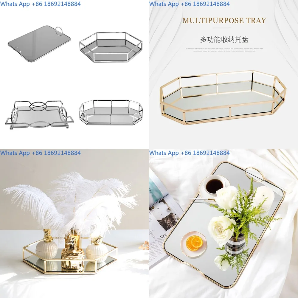 

Mirror Metal Tray Tea Serving Plate Modern Minimalist Nordic Style Cake Dish Organizer Decorative Accessory