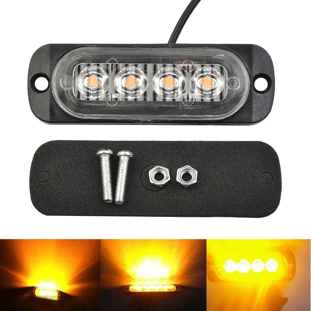 12-24V 12W LED Light Bar โคมไฟทํางานขับรถหมอกไฟ 4LED สีเหลืองรถบรรทุก Van Bar Off-road การจราจร 12V 24V ไฟรถ