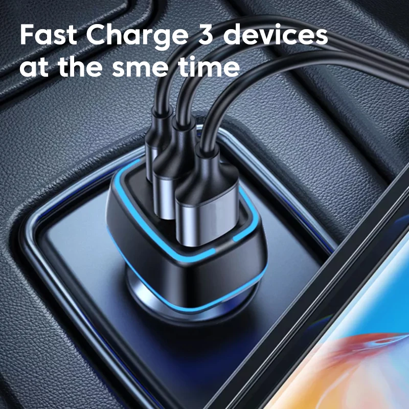 43W Car Charger PD Fast Charging 25W USB Type C Charger for iPhone 14 Huawei Samsung Xiaomi Square Car Chargers With Lamp