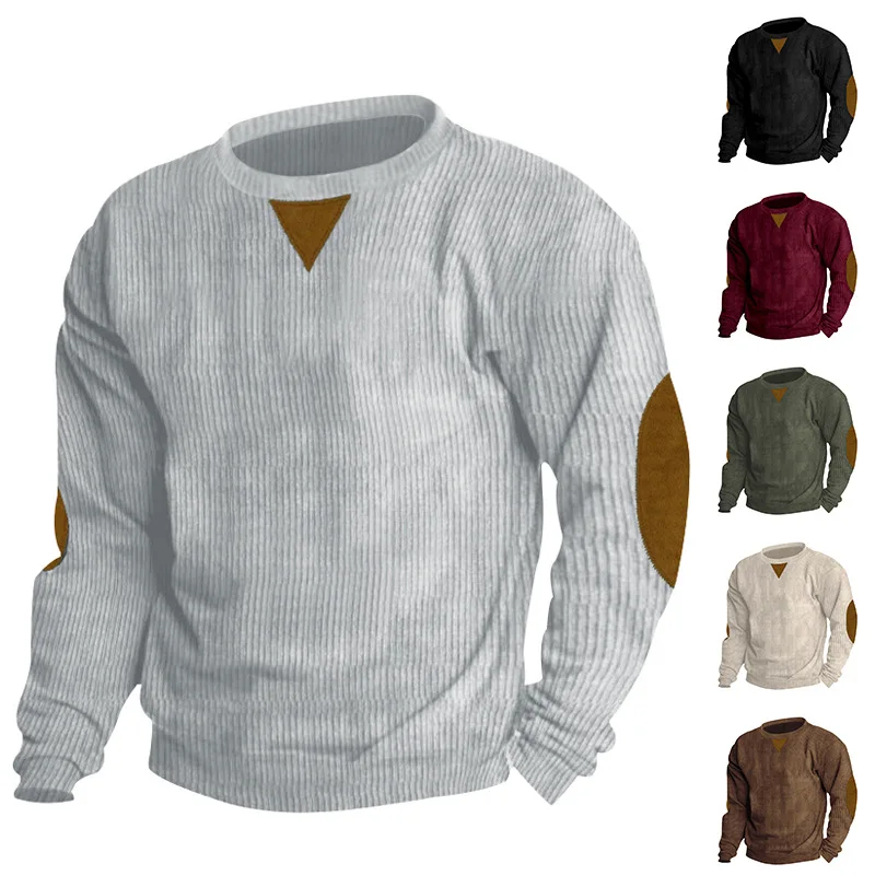 Hot Selling Autumn and Winter European Size Men's Round Neck Casual Standing Neck Corduroy Long Sleeved Hoodies in Stock