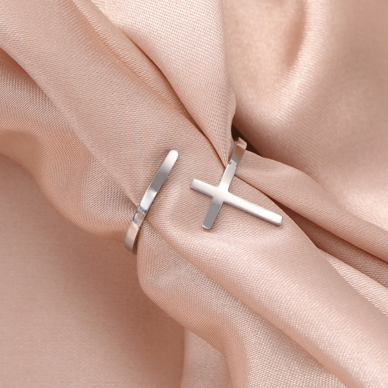 Unift Classic Christian Cross Ring Adjustable Stainless Steel Open Rings for Women Men Fashion Minimalist Christ Jesus Jewelry