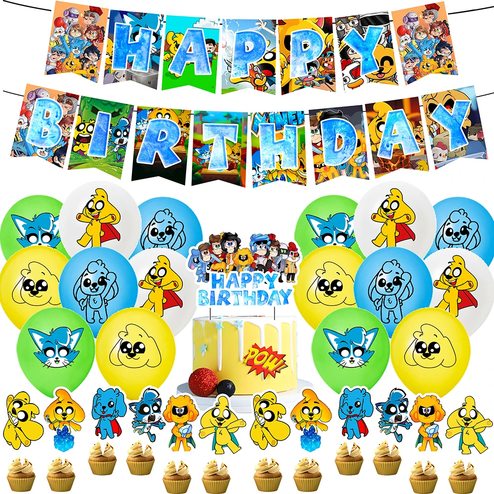 Ensemble de ballons Mikecrack pour décoration de fête d'anniversaire, bannière de poulet, décoration de gâteau, sensation de confrontation, fournitures de fête, chaud