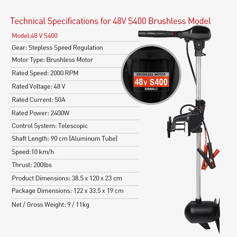 

Electric Outboard Motor Propulsion System 48V Outboard Engine Propeller Hanging Rudder Engine 120LBS Thrust