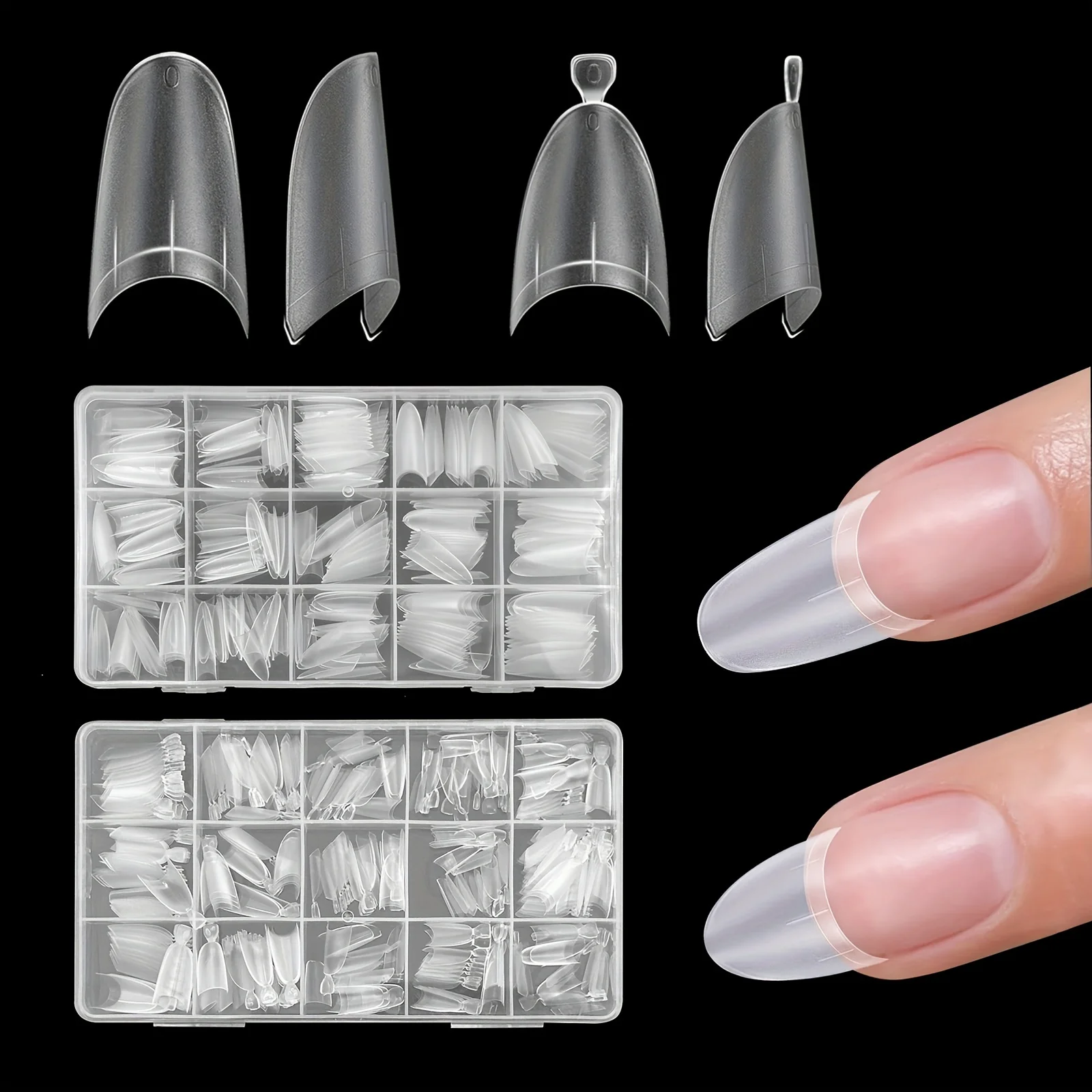 

320pcs Medium/Short Oval Nail Tips Set | Matte Clear Half Cover False Nails In 15 Sizes & Extensions Nail Supplies Nail Kit Ful