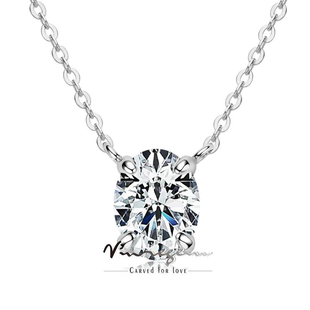 

Vinregem Passed Test 3EX VVS1 D Color 7*9 MM 2 CT Oval Cut Real Moissanite Diamond Pendant Necklace 925 Sterling Silver Jewelry