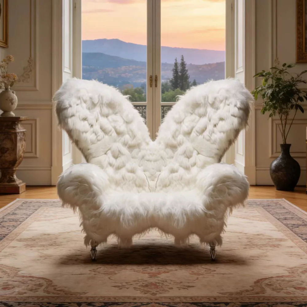 Wingback plush sofa wool armchair comfortable leisure club chair beautiful soft plush seat home boutique decoration