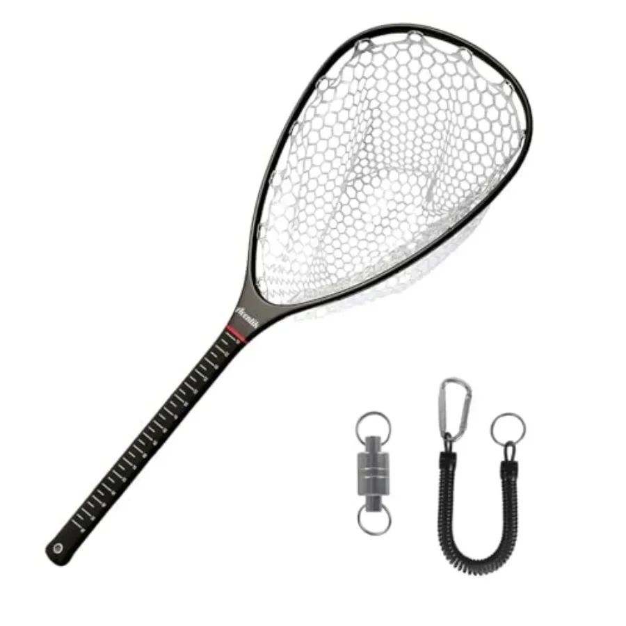 

Fly fishing landing net for trout: carbon fiber frame, clear rubber mesh, lightweight ghost net for catch-and-release