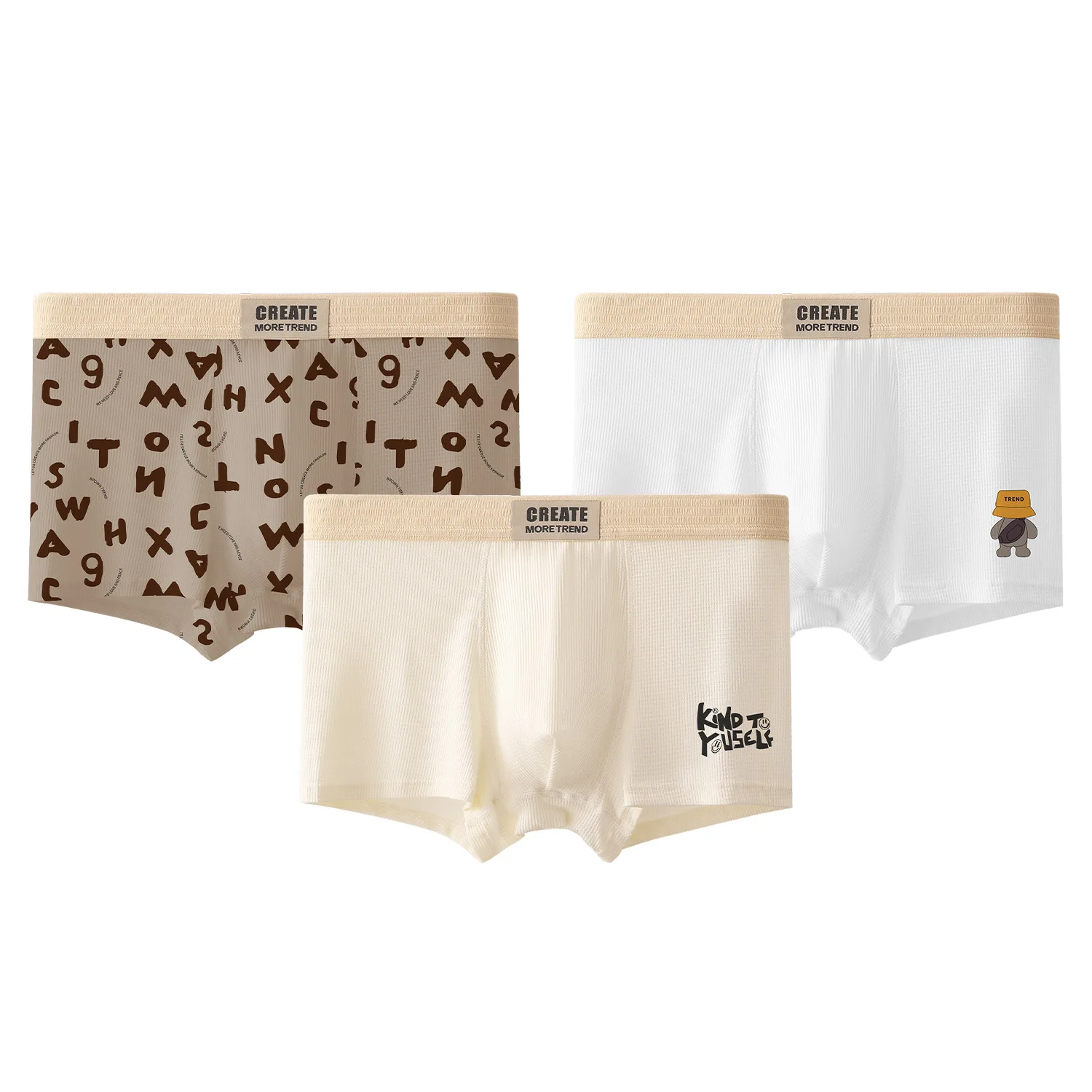 

Cute Cartoon Bear Print Men Underwear Breathable Seamless Boxers Antibacterial Stripes Briefs Sexy Mens Boxershorts Waffle Pants