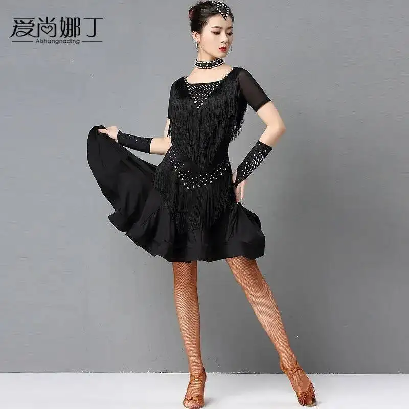 Latin Dance Performance Costume Woman Professional Blackpool Competition Costume Female Adult New Tassel Dance Dress