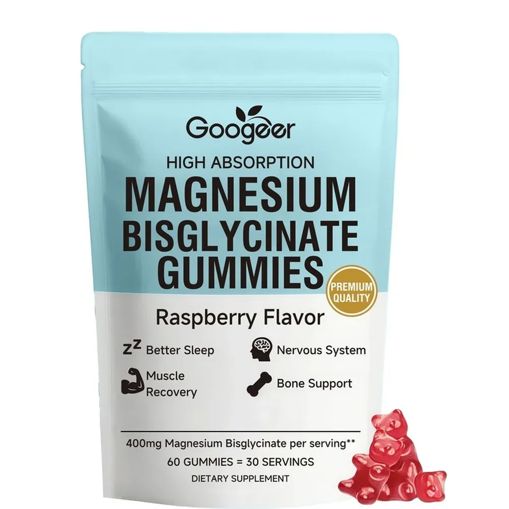 Magnesium Bisglycinate Gummies for Bone Muscle Sleep Support, Nervous System Wellness,  with Vitamin D3 and Zinc, 60 Gummies