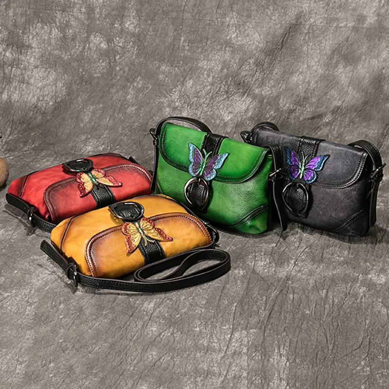 

Винтажная женская сумка через плечо из натуральной кожи, высококачественная многофункциональная сумка-бабочка с эффектом изменения цвета и большой вместимостью.