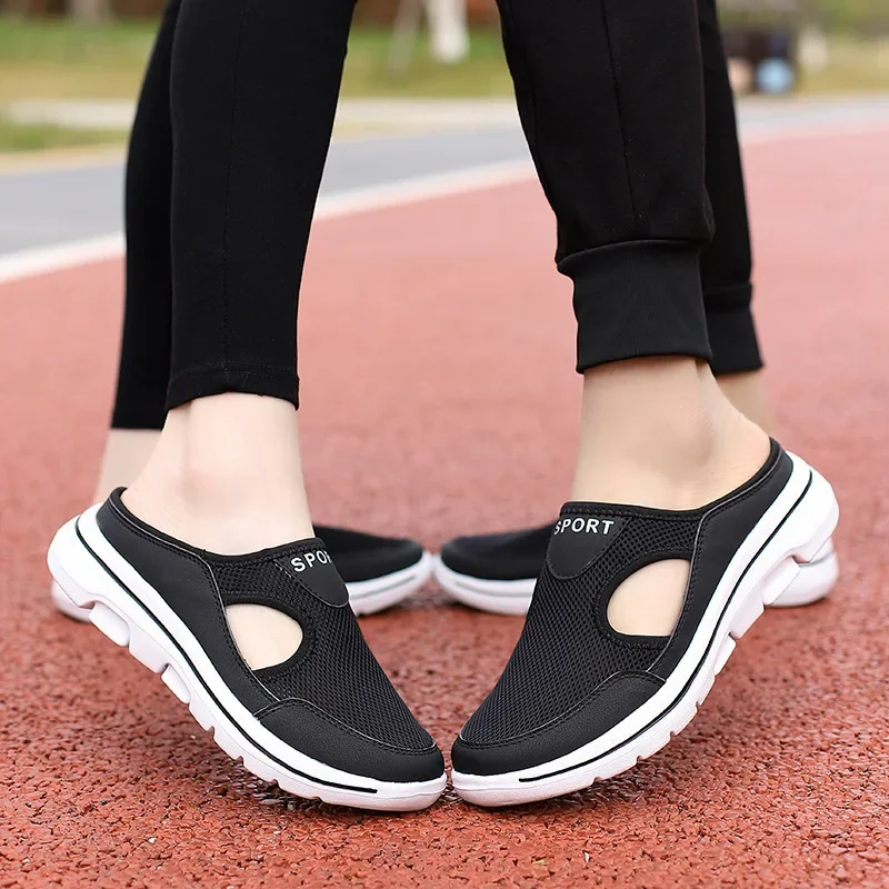 Summer Korean Large Size Casual Shoes Women's Single Shoes Thick Soled One Foot Sandals Mesh Half Slippers for Men 2026