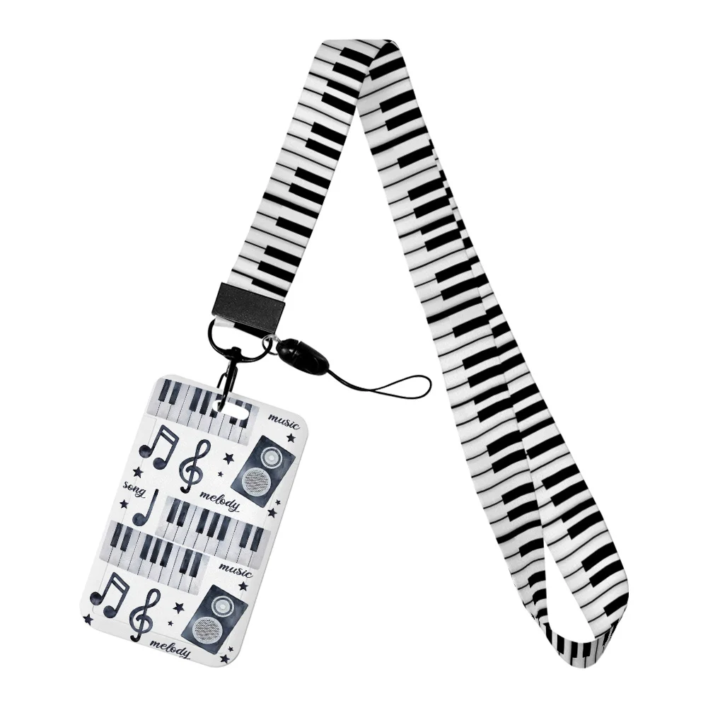 White and Black Piano Keys Musical Note Work Card Holder Scratch-resistant Checker Board ID Holder for Office School Work Card
