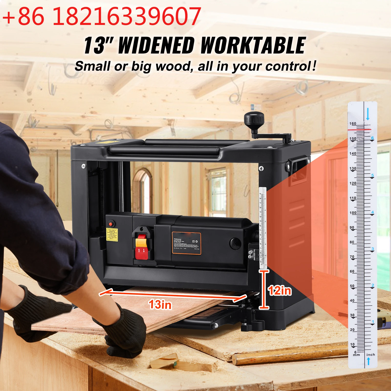 TAO  Thickness Planer 13inch Benchtop Planer & Two-Blade 15-Amp 1800W Powerful Motor Low Noise for DIY Woodworking Planing