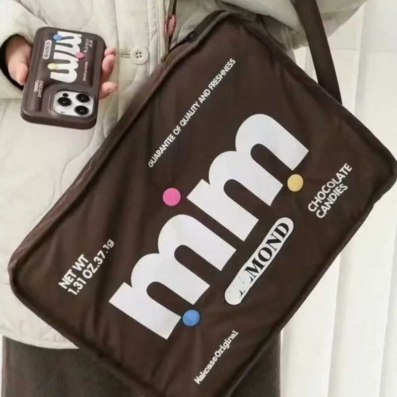 Ins Letter Print Laptop Bag MacBook Air Pro 16 Inch Large Capacity Laptop Sleeve Brown Shockproof Lightweight Shoulder Handbag