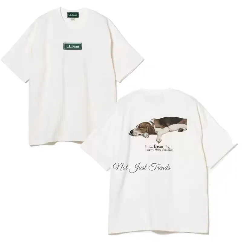 Camiseta de manga corta informal unisex con estampado de pato y perro de estilo japonés colaborativo de LLBean, top de verano...
