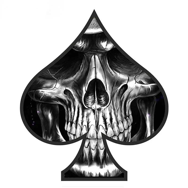 New Design Creative Ace of Spades Skull Scratch Car Decal Comical Waterproof Sun Block Car Decal Decoration, 17.4*15cm