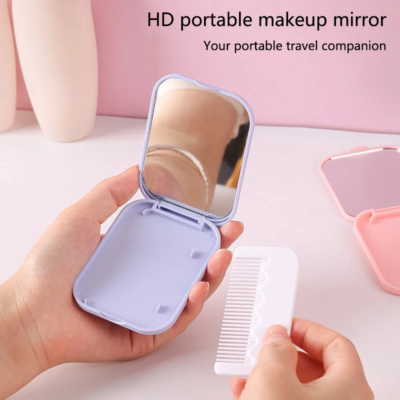 

Cute Macaron Candy Color Portable Mini Handheld Folding Makeup Mirror With Comb Durable Gift Student Beauty Tools