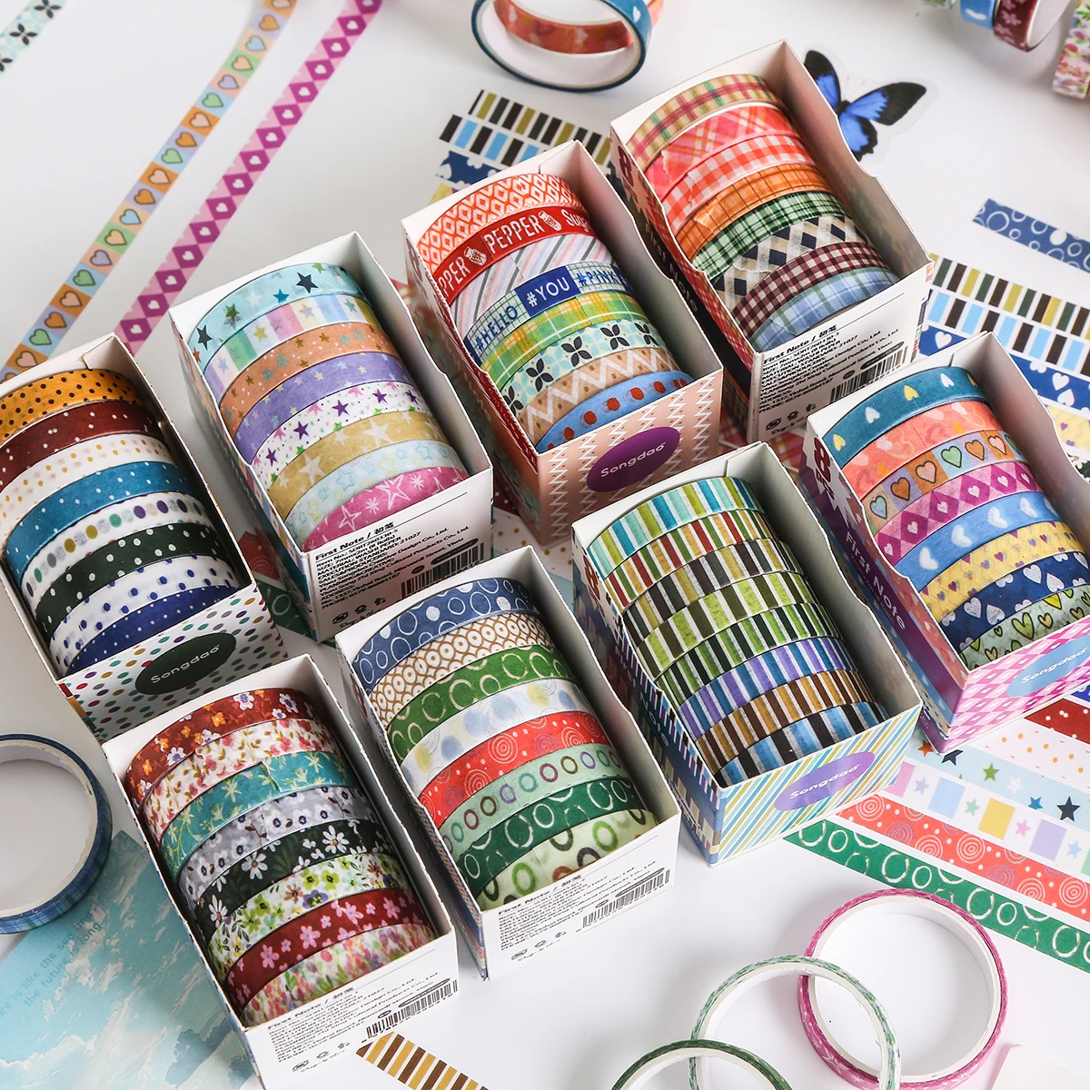 Masking Tape Thin - 8 Rolls Retro Patterned Washi Tape