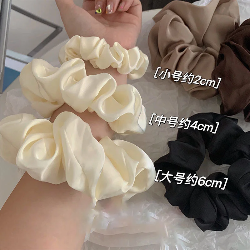 Women Soild Color Oversized Satin Scrunchies Fashion Elastic Hair Ties Ponytail Holder Chiffon Scrunchie Chouchou Cheveux Femme