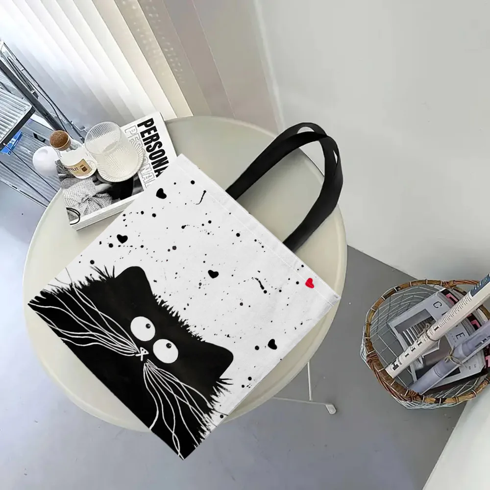 Shopper Bag High-Definition Digital Printed Shopping Bag Cat Pattern Environmentally Friendly And Portable Linen Bag