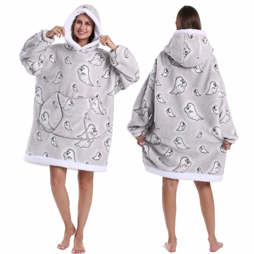 السيدات رجل كبير الأبعاد الحيوان تصميم هالوين دور اللعب مقنعين البلوز الدافئة لينة عيد الميلاد الشتاء التلفزيون بطانية #6