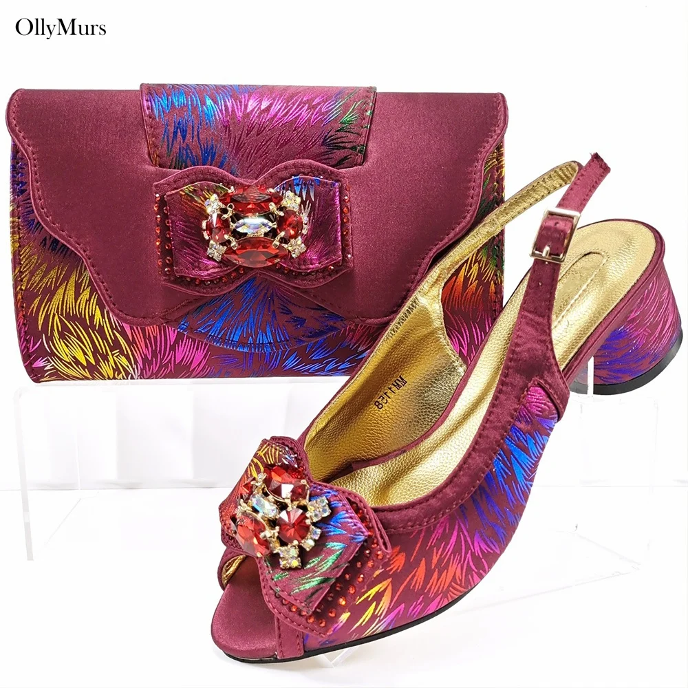 Hot Selling Fashion Women Sandals Shoes And Pretty Bags Set Italy Style Crystal High Heels Shoes And Bag For Wedding Dress