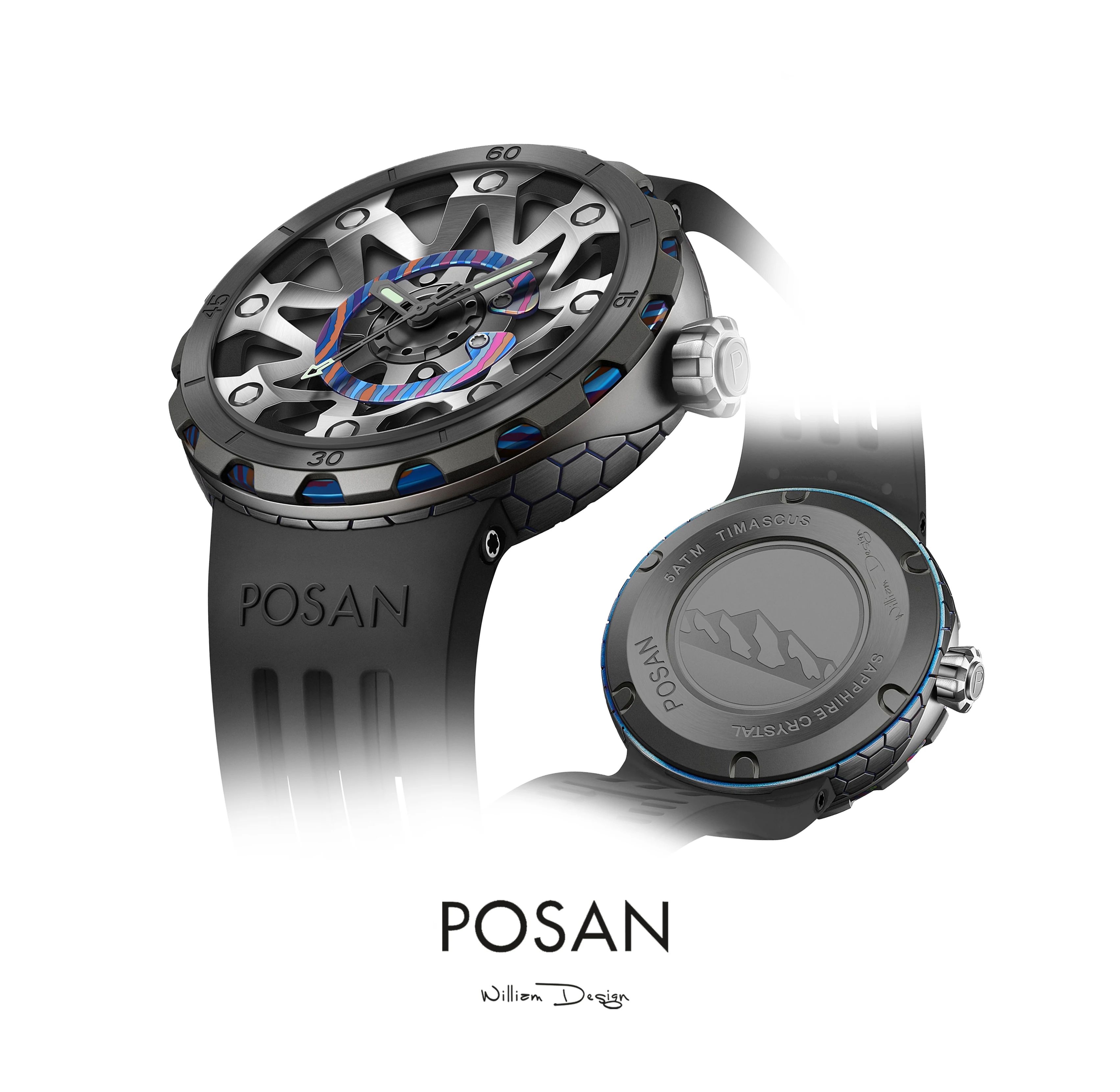 POSAN classic mechanical men's new mechanical watch business men's watch 30m waterproof folding buckle rubber strap view 5