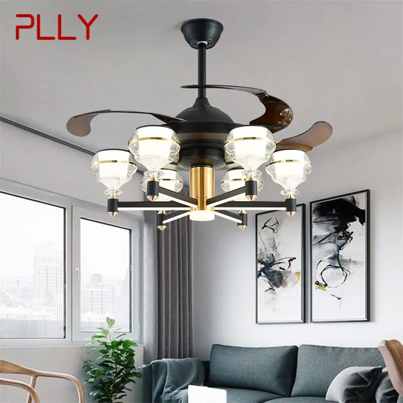 

PLLY Ceiling Fan With LED Light Black Remote Control 220V 110V Home Decorative For Living Room Bedroom Restaurant