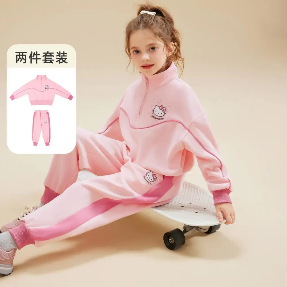 

Толстовка с героями мультфильмов Sanrio Hello Kitty для девочек, весенне-осенний новый пуловер, спортивная куртка, кавайный повседневный костюм, детская одежда