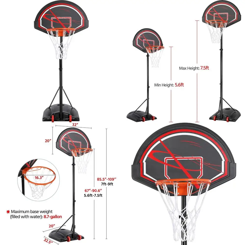 

Adjustable Height Kids Basketball Hoop Outdoor Basketball Goals 7-9ft with 32" Backboard for Court Play