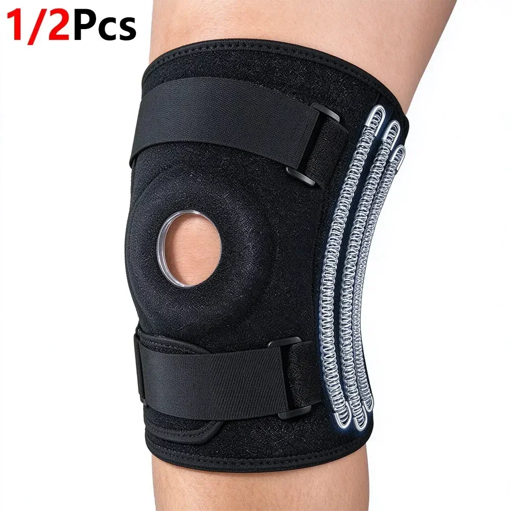 1/2Pcs XL-8XL Plus Size Compression Knee Brace with 6 Memory Springs, Adjustable Dual Straps, Breathable Knee Sleeve for Running