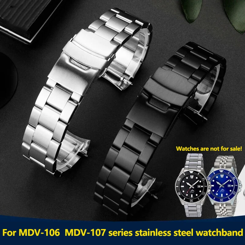 Correa de reloj de acero inoxidable con extremo curvado para Casio Swordfish, correa MDV-106 107, pulsera MTP-VD01 MTP-1374 MTP-1375, correa de reloj para hombre