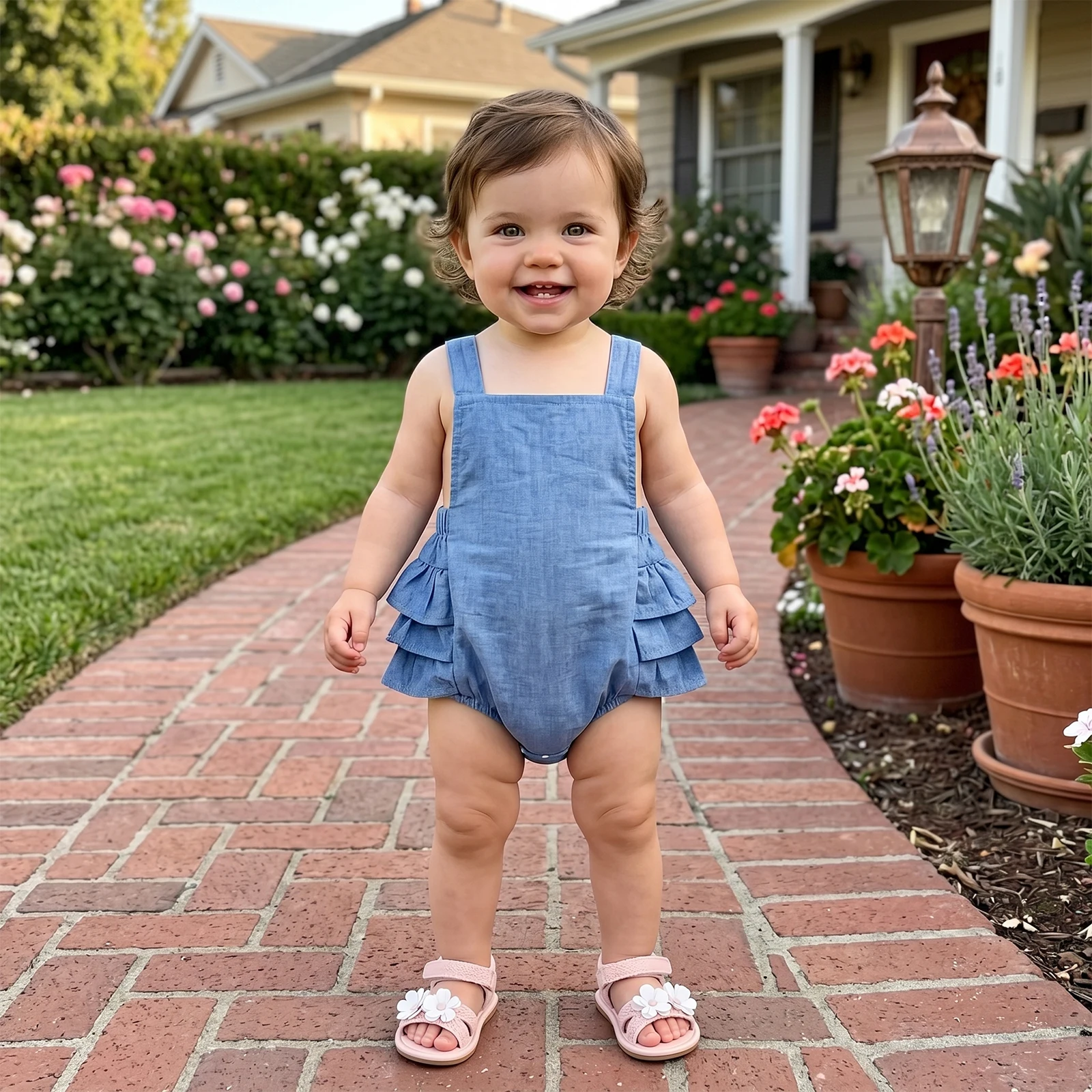 Focusnorm 0-18m adorável bebê meninas meninos macacão jeans sem mangas em camadas sólido macacão de verão para casual diário