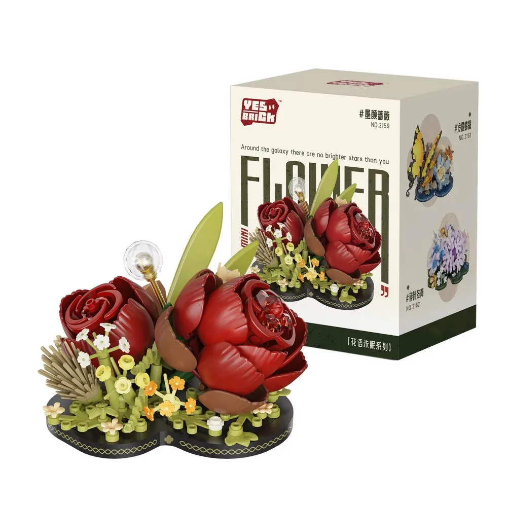 مجموعة مكعبات البناء الإبداعية نماذج نباتية بوعاء DIY مع فراشة عباد الشمس الوردية ألعاب تعليمية لهدايا الأطفال