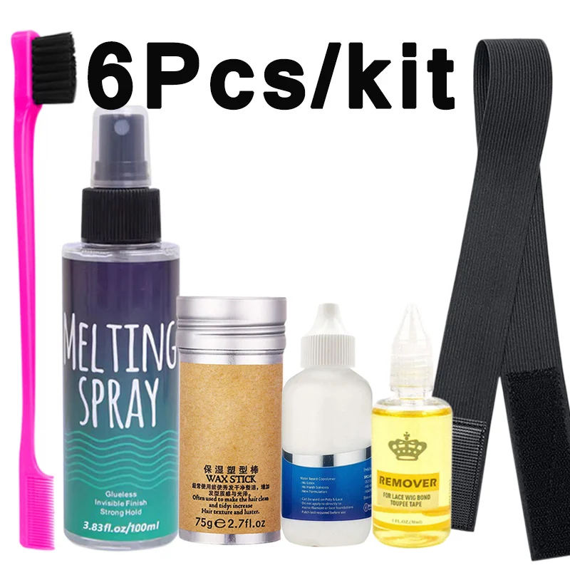 Kant Smeltspray Tool Set Voor Vrouwen Haar Pruiken 6 Stuks/Kit Kant Pruik Lijm En Verwijderaar Haar Wax Stick Met Borstel Kant Smeltband