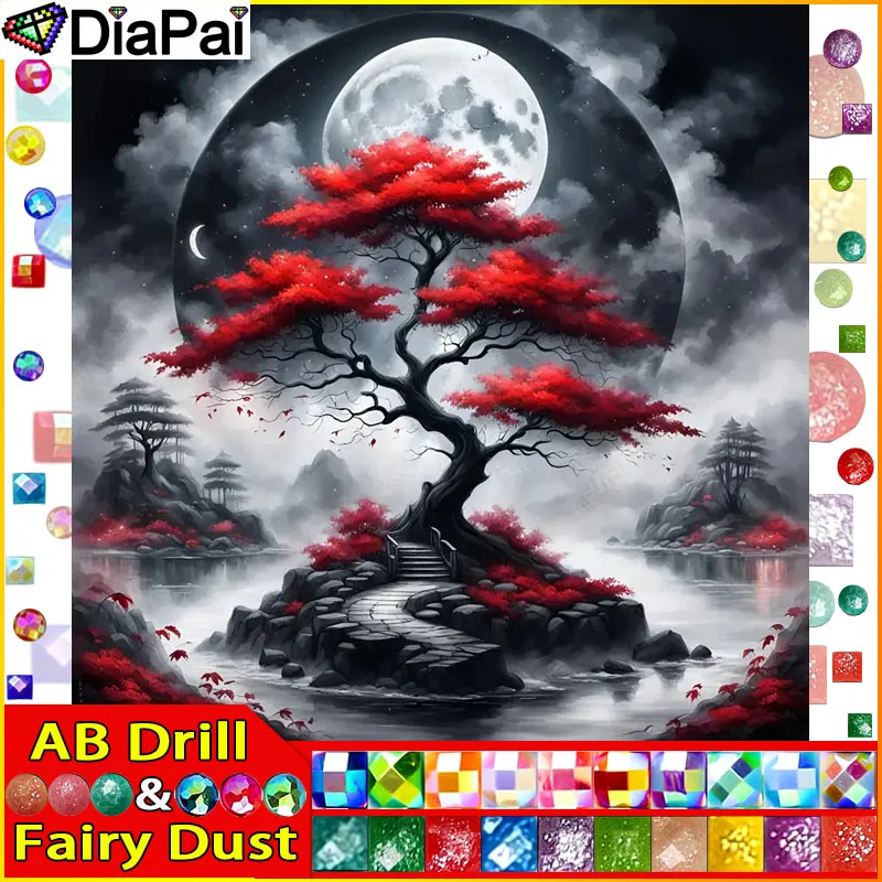 

DiaPai Fairy Dust AB полная дрель алмазная живопись "дерево Луна" DIY картина горный хрусталь 5D Алмазная вышивка Декор