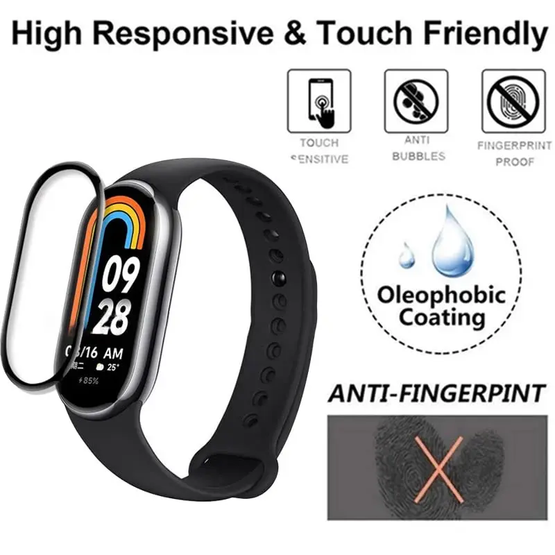 1-5PCS Screen Protectors for Xiaomi MI Band 8 6 5 7 Film 9D Curved Soft Protective Film HD Anti-scratch Smartwatch Accessories