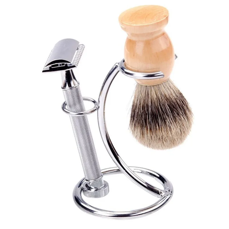 

2in1 Stainless Steel Men Shaving Tool Holder Silver Compact Curved Shaving Brush Manual Razor Stand Holders Beard Clean Shaver