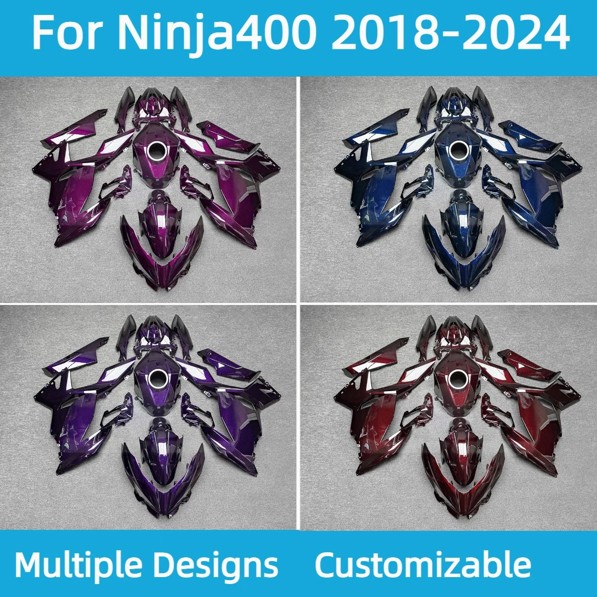 

Комплект инъекционных обтекателей Ninja 400 2018-2024, АБС-пластик, обтекатели для мотоциклов послепродажного обслуживания для Kawasaki Ninja 400 18-24