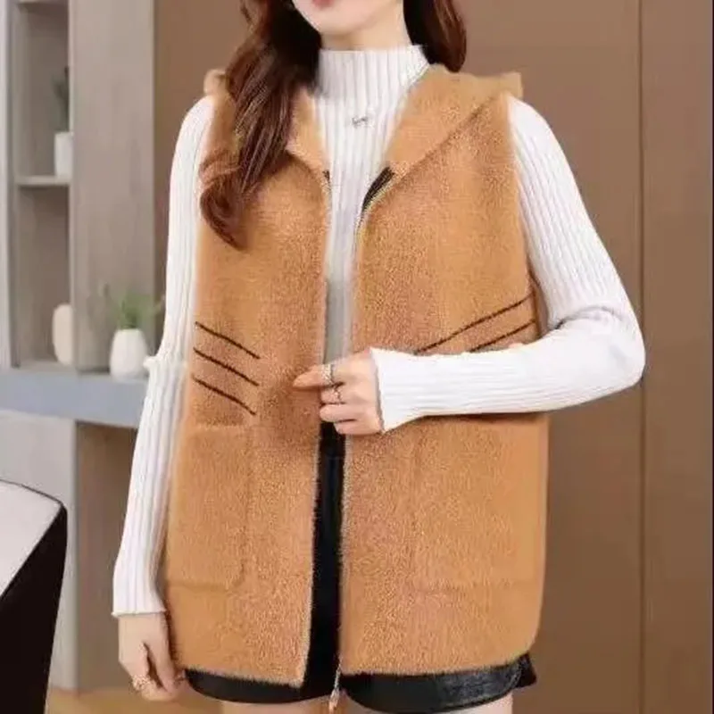 Damska odzież dla mam, płaszcz z imitacji aksamitu norek, kardigan Majia na wiosnę i jesień 2026, modna damska dopasowana kamizelka, płaszcz wierzchni.