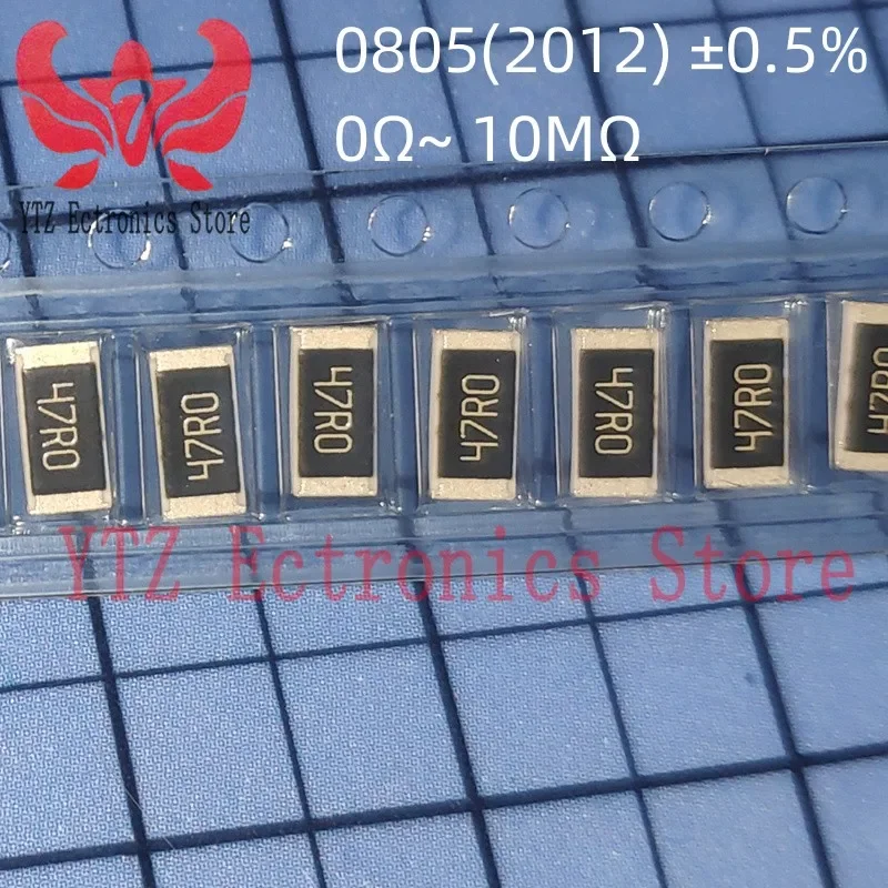 50PCS 0805(2012) ±0.5% Chip Resistor High Precision Low Temperature Drift Resistance 1K 2.2K 10K 100K 0 1 10 100 150 220 330Ω 1R