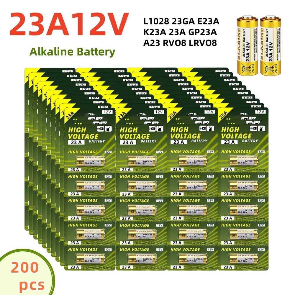 

200pcs 12V 23A Battery 23GA A23S E23A EL12 MN21 V23GA GP23A LRV08 For Doorbell Remote Control Electric Toy A23 Alkaline Battery