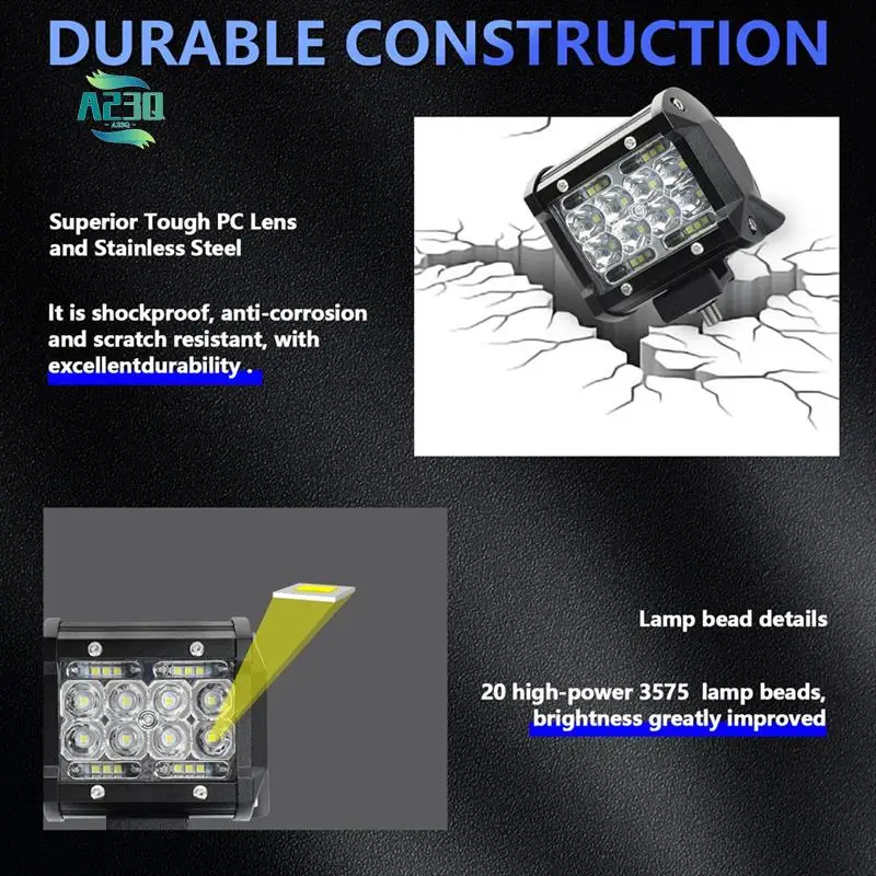 

A23Q-LED Light Bar, светодиодные стручки, 4 дюйма, 60 Вт, 6000 лм, светодиодные рабочие фары для грузовиков, точечные фары, светодиодные стручки для пикапа, квадроцикла, UTV, RV
