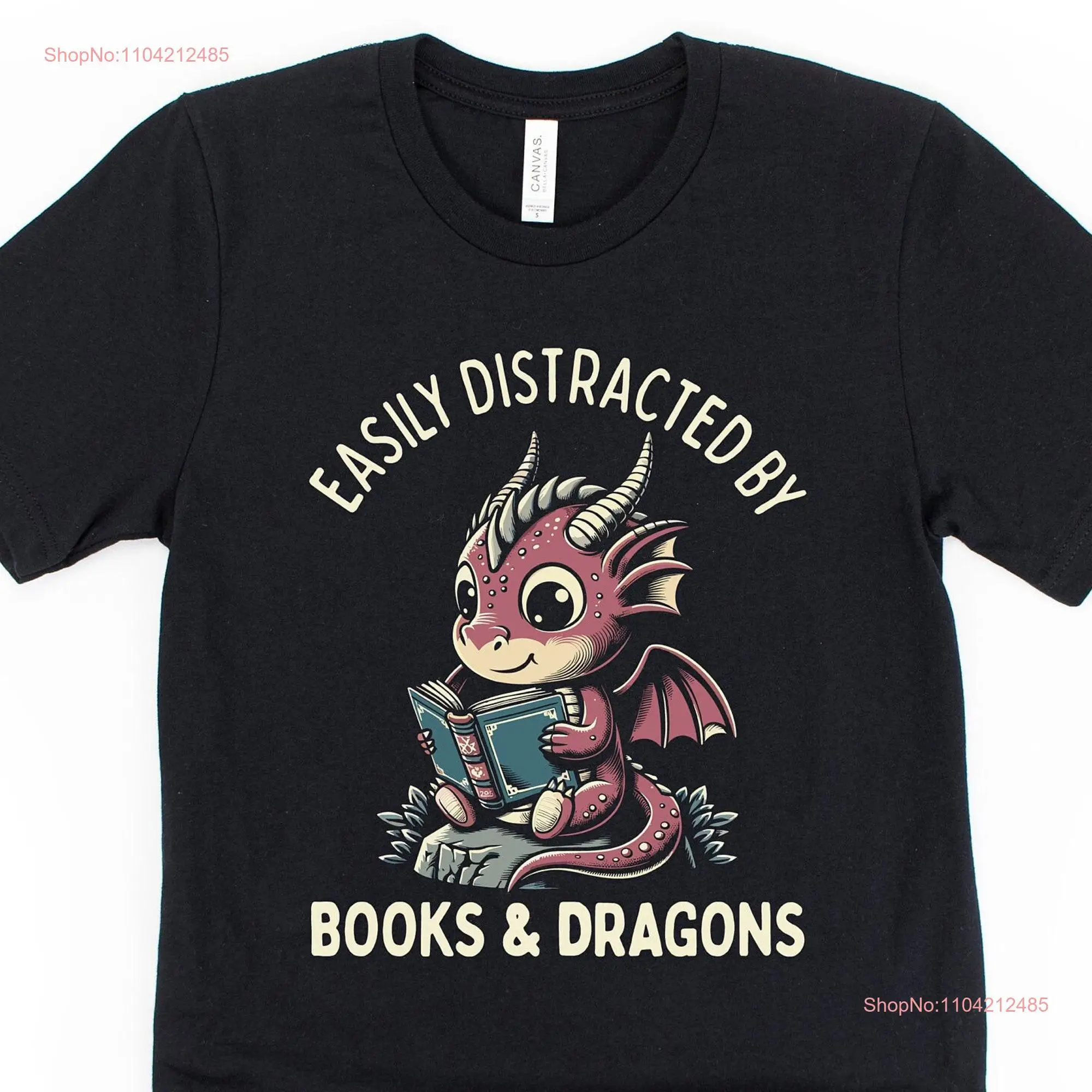 Easily distracted by books and dragons shirt cute dragon retro reading cartoonish book lover gift long or short sleeves