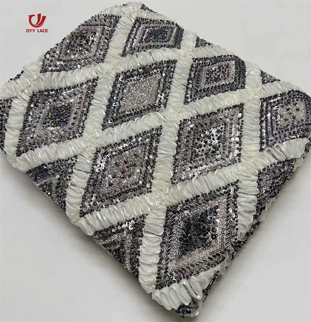 2026 Luxury French Tulle Net Lace with Sequins and Beads African Nigerian Embroidered Lace Fabric Lace Fabric for Sewing 5 Yards