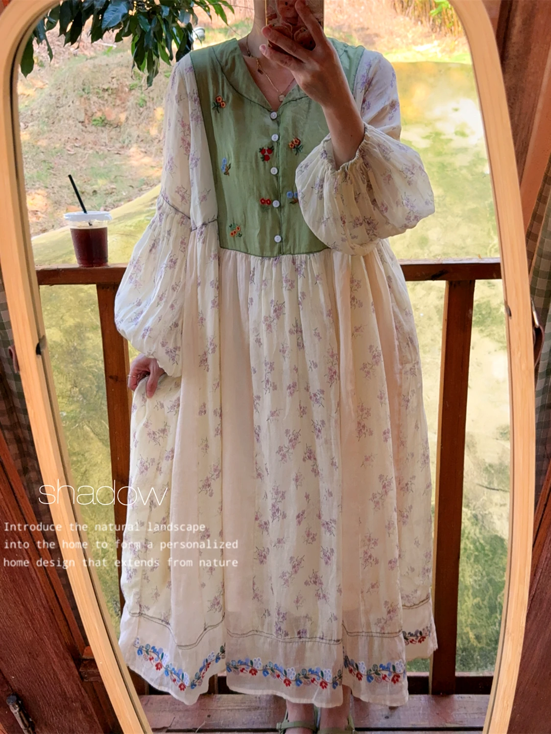 

TIYIHAILEY Spring Autumn Ramie Women Embroidery Dress Full Lantern Sleeve Pleated Fashion 2025 New Long Mid-Calf Flowers Ladies