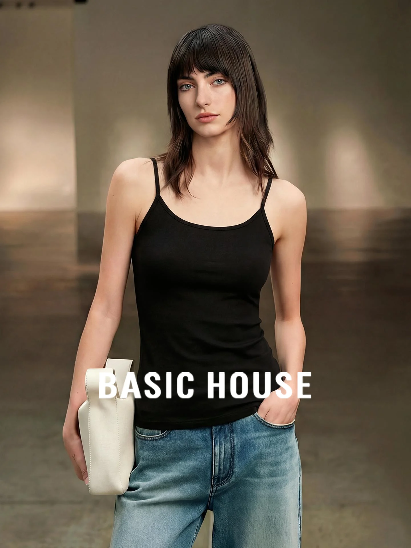 

Женский летний топ Basic House Bla Strapl Vest с U-образным вырезом, со встроенными чашечками, для ношения как верхняя одежда или под одежду, для повседневной носки.