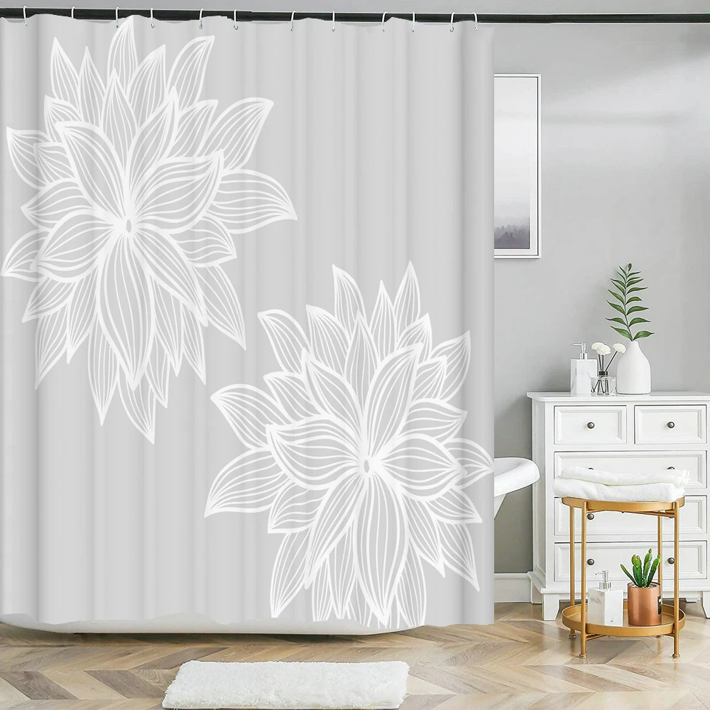 Flower Shower Curtain Bathroom Waterproof Polyester Shower Curtain Floral Printing Curtains for Bathroom Shower with Hooks