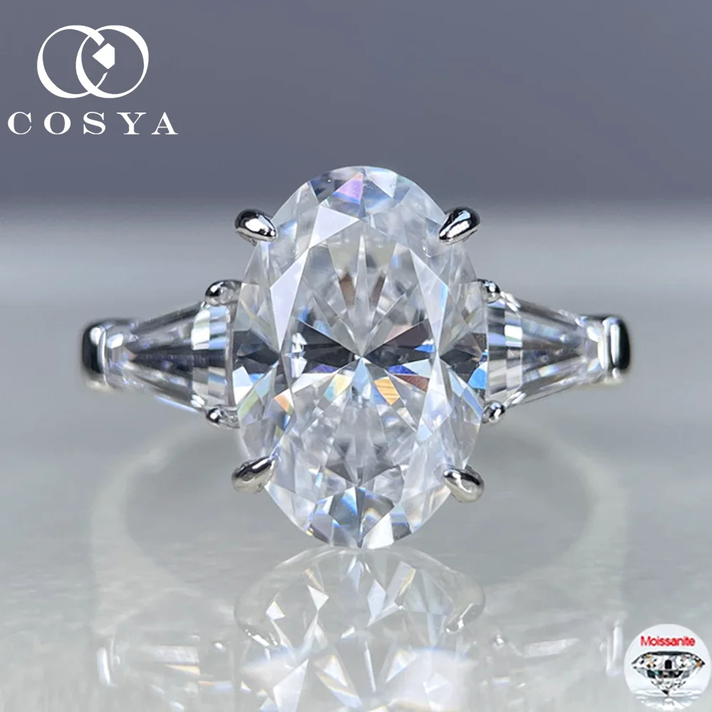 

COSYA 4.5CT 8*12 Кольцо с муассанитом овальной огранки и 3 камнями S925 Серебро Сверкающий D Цвет Лабораторный бриллиант Обручальное кольцо для женщин Изящные ювелирные изделия